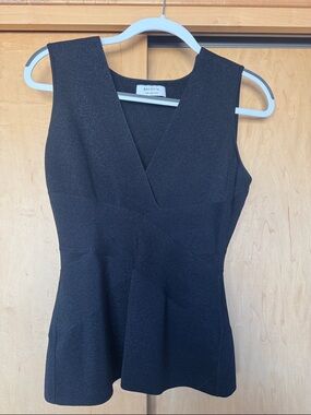 Bailey 44 Black Sleeveless V-Neck Peplum Top with Subtle Sheen